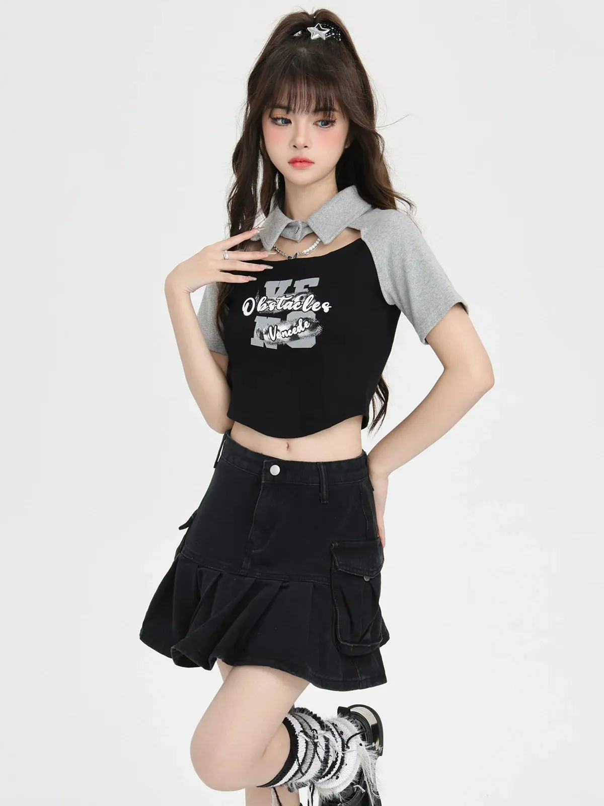 American Polo Letter Top Short Print Retro