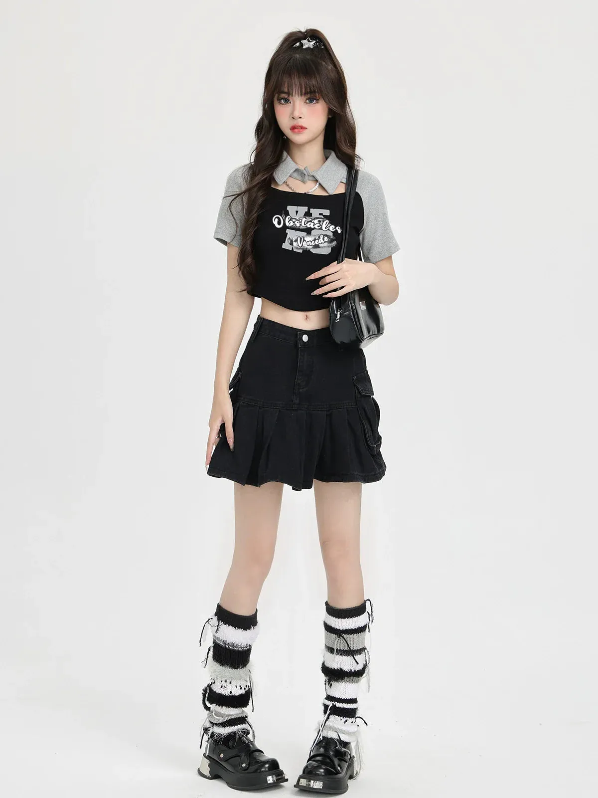 American Polo Letter Top Short Print Retro