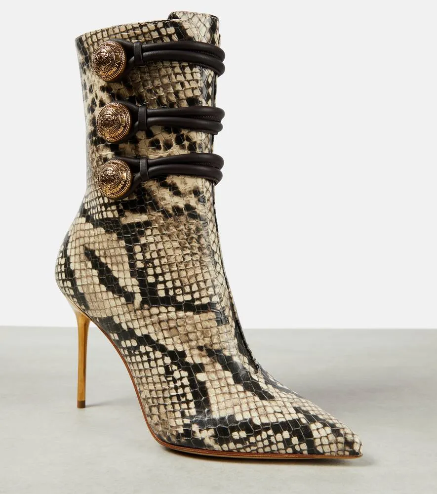 Balmain Alma snake-effect leather ankle boots