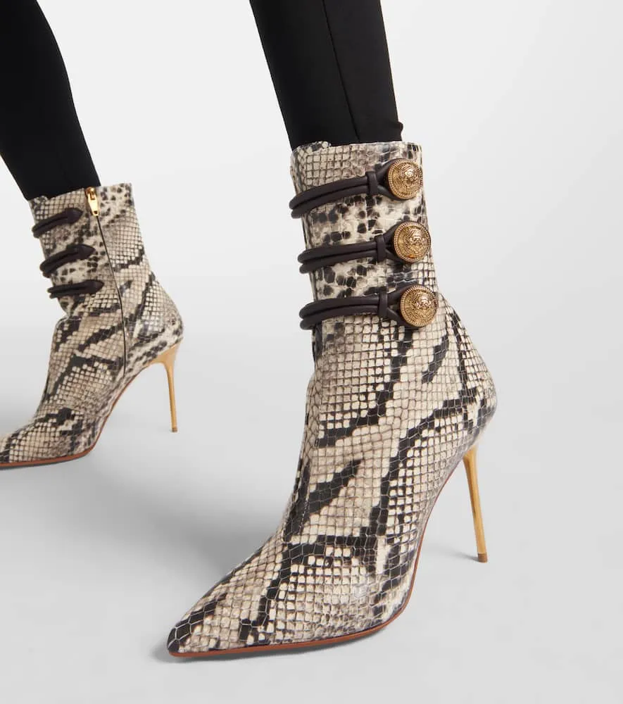 Balmain Alma snake-effect leather ankle boots