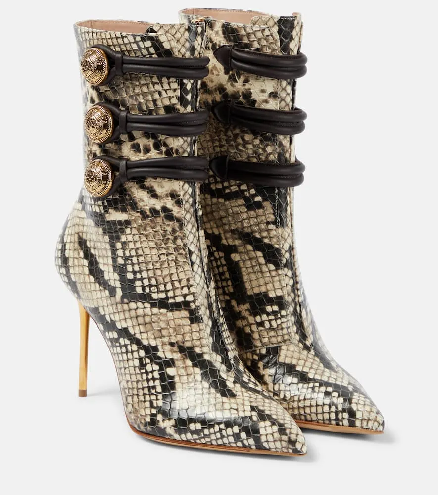 Balmain Alma snake-effect leather ankle boots