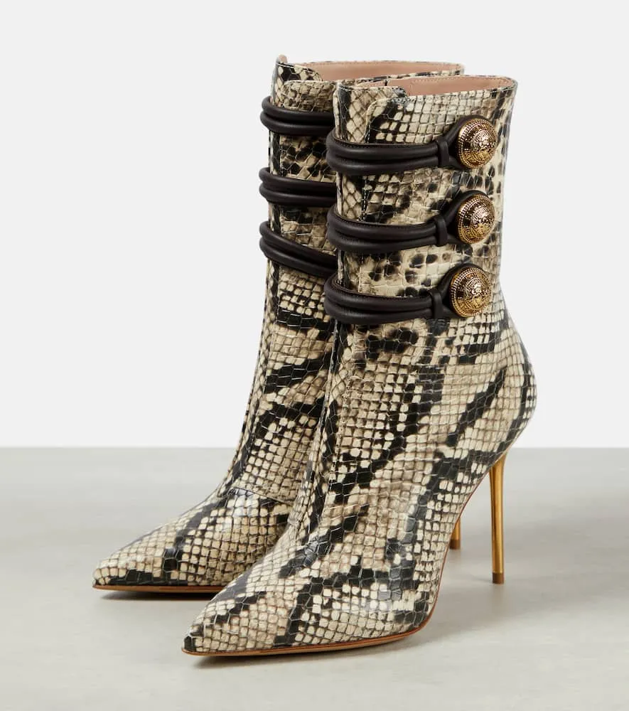 Balmain Alma snake-effect leather ankle boots
