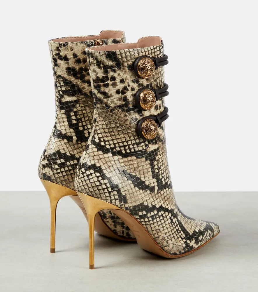 Balmain Alma snake-effect leather ankle boots
