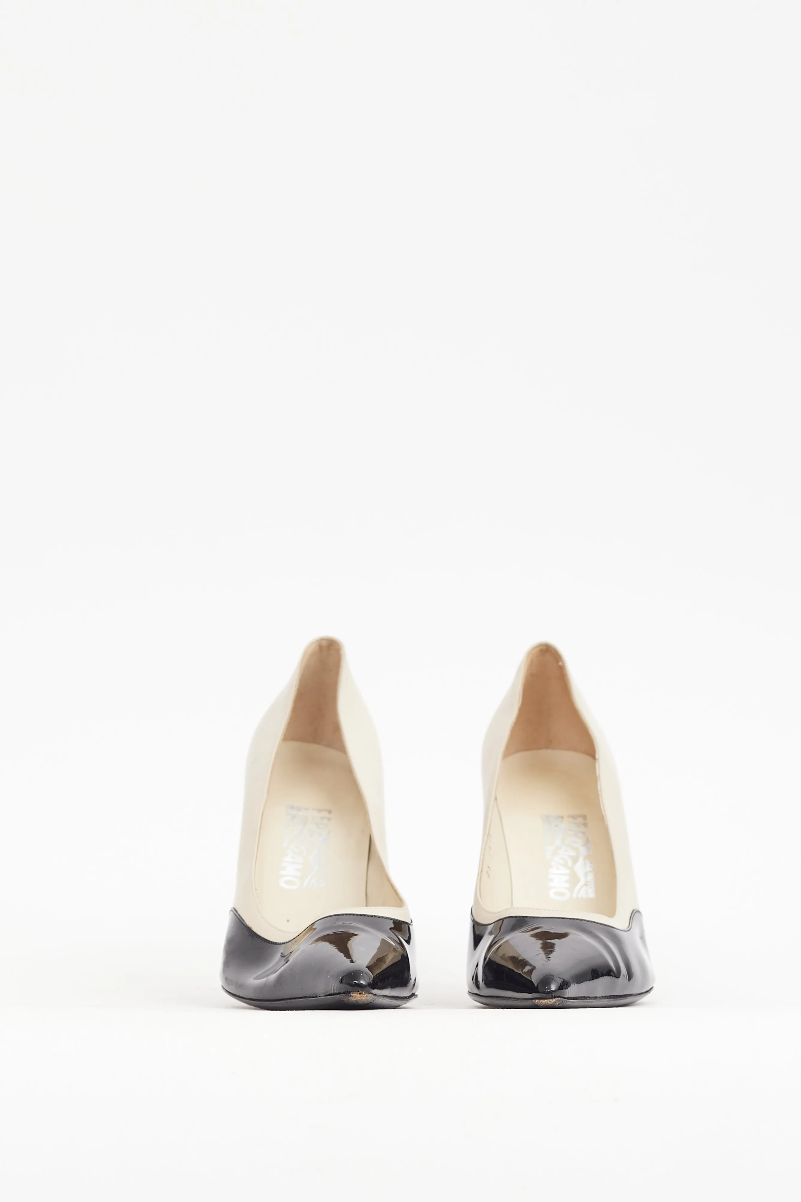 Black & Cream Patent & Leather Heel