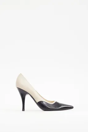 Black & Cream Patent & Leather Heel