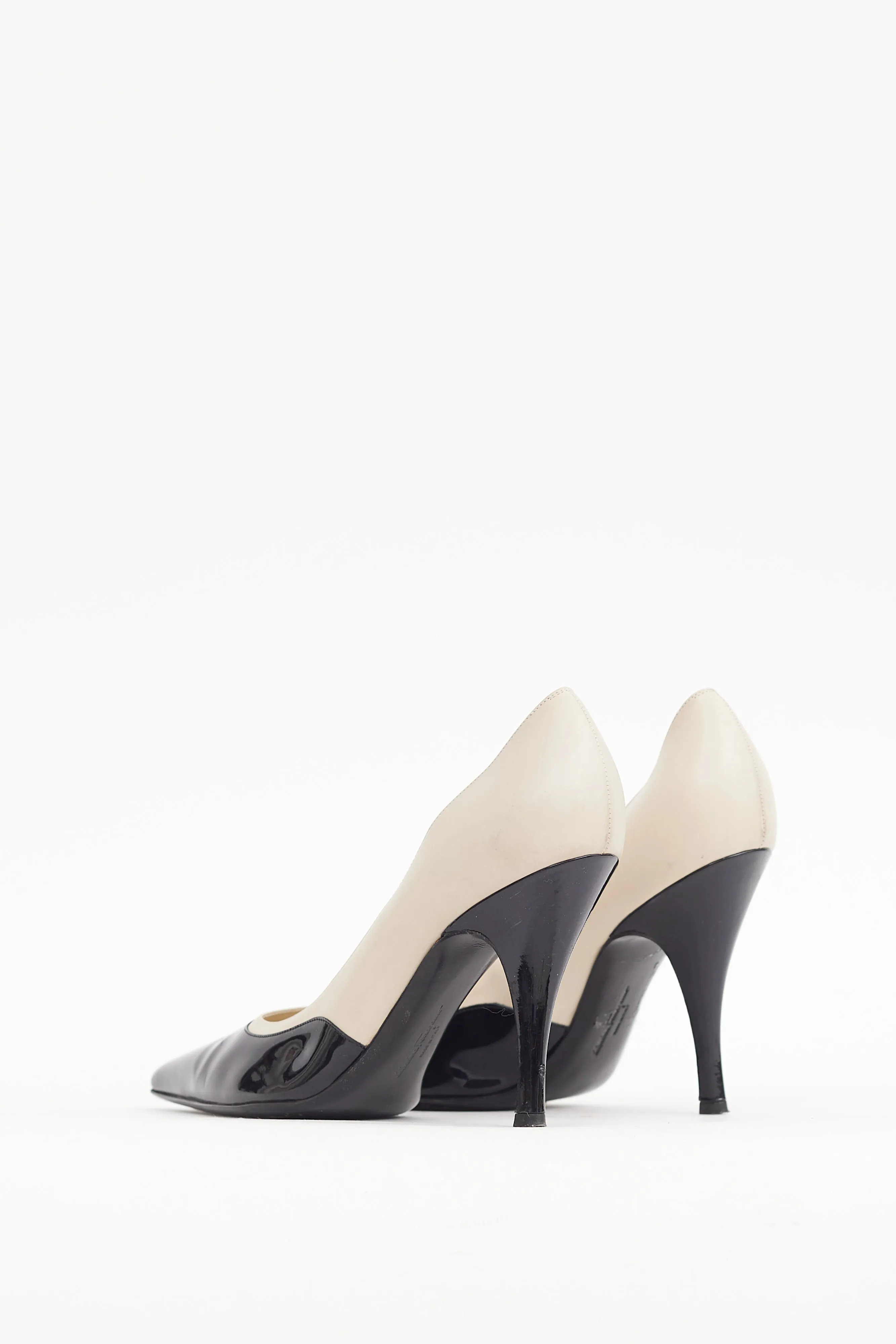 Black & Cream Patent & Leather Heel