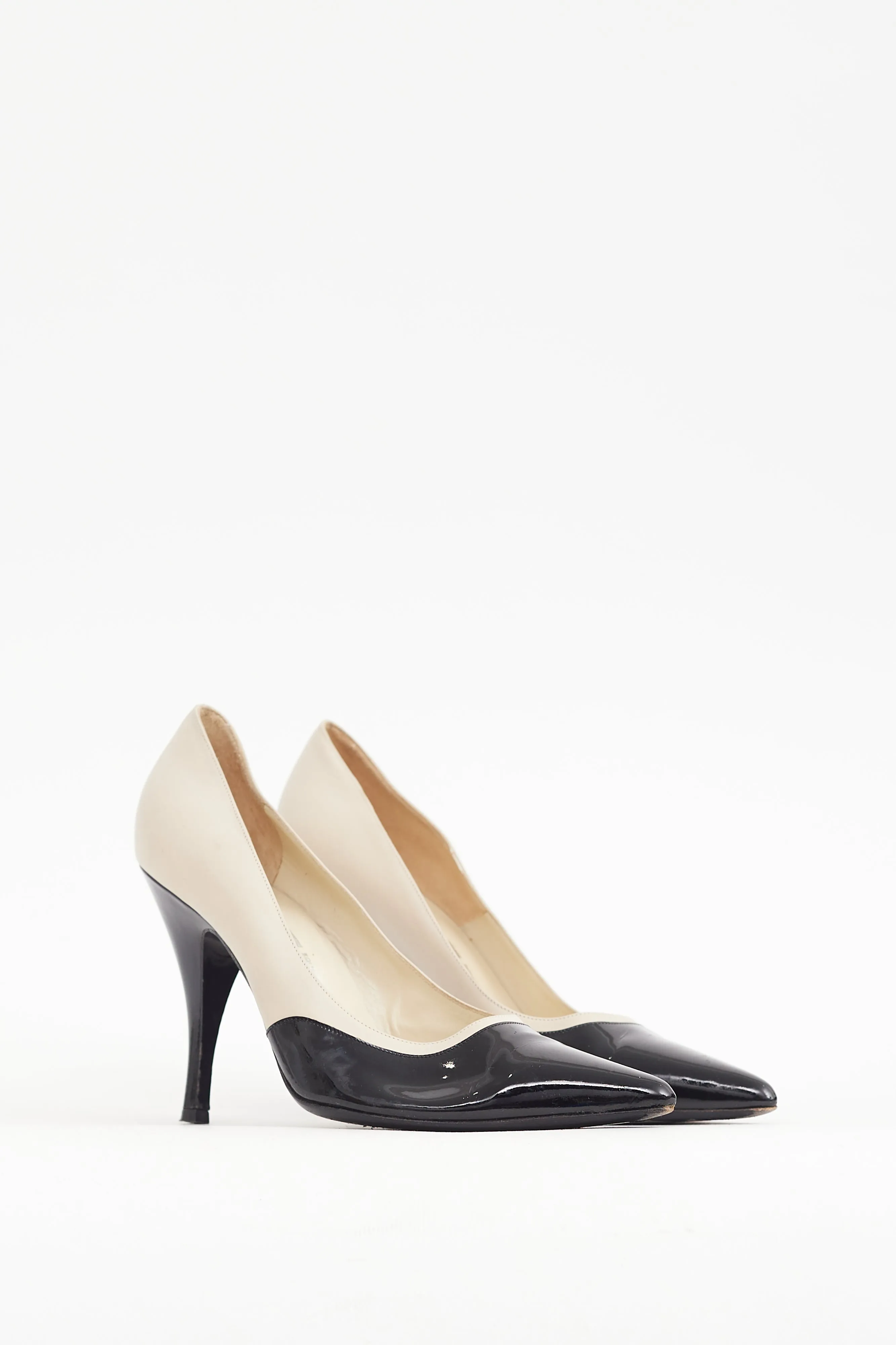 Black & Cream Patent & Leather Heel
