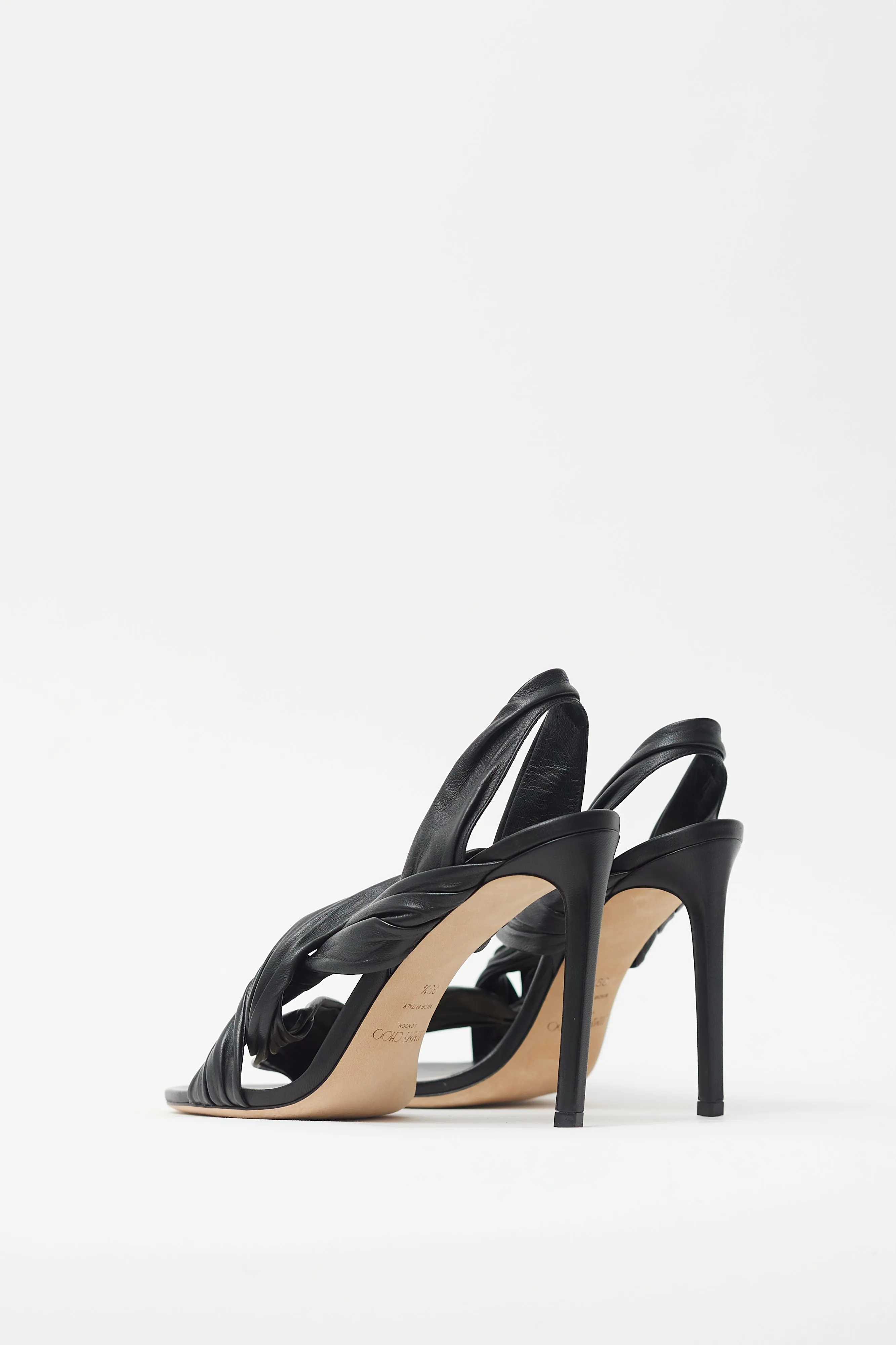 Black Leather Lalia 100 Twist Strap Heel