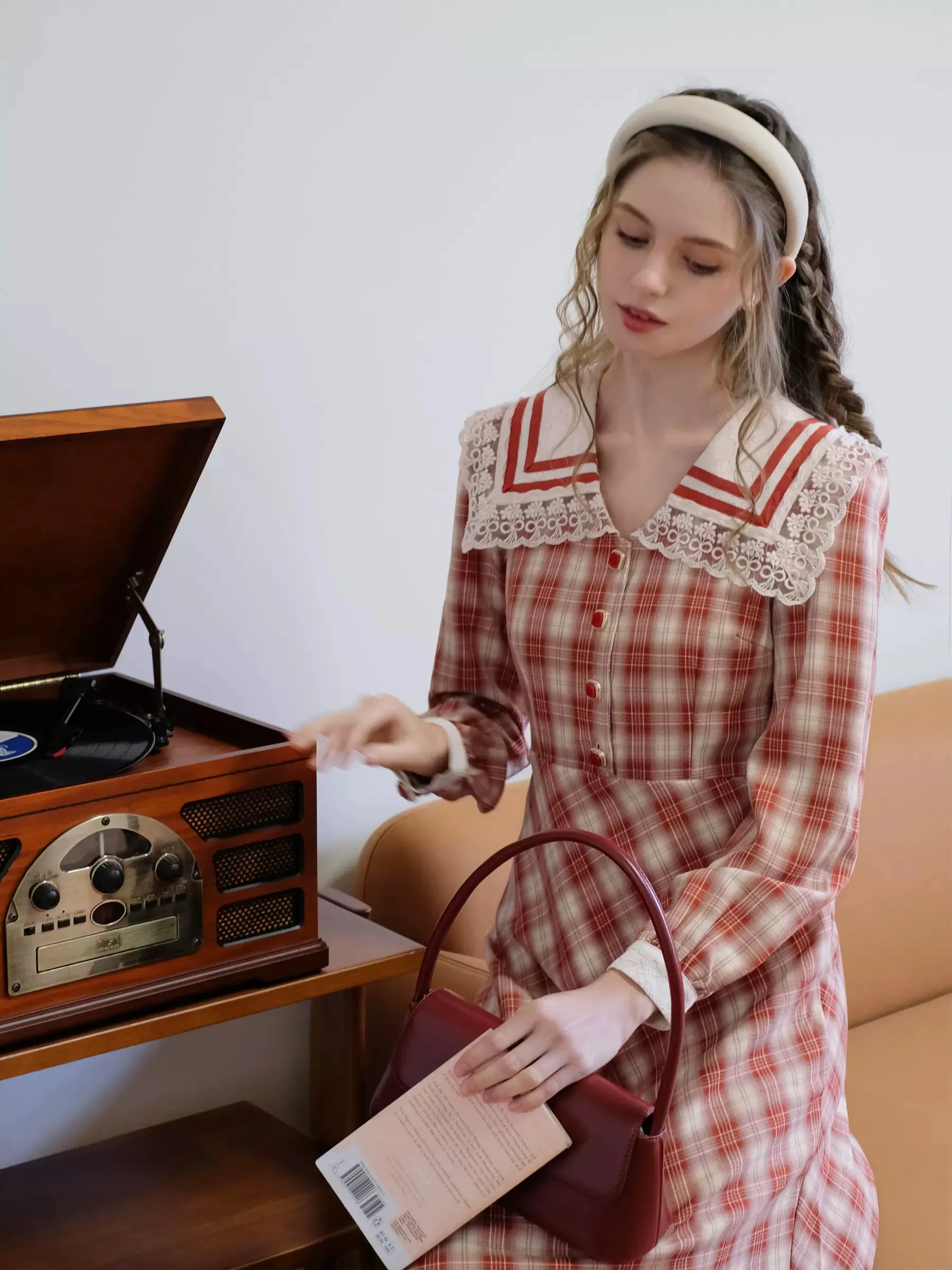Check Collar Retro Sailor French Dress