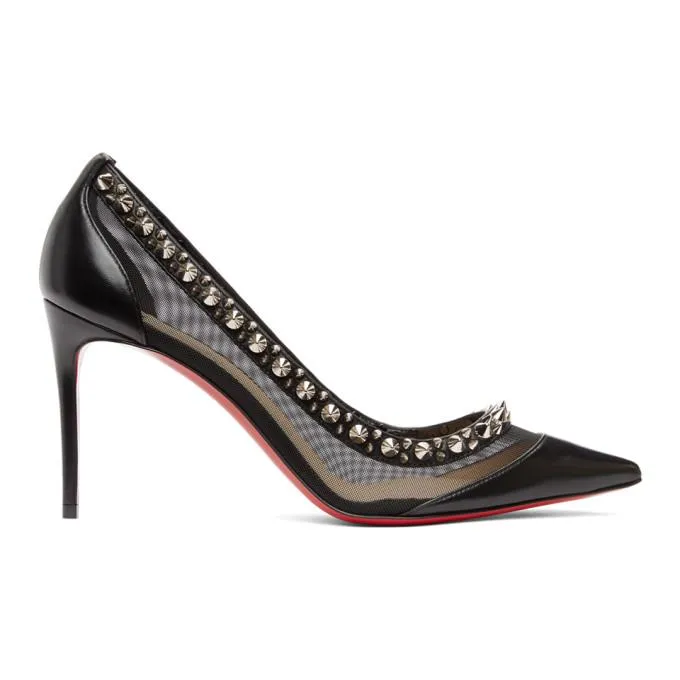 Christian Louboutin Black and Silver Galativi Spikes 85 Heels