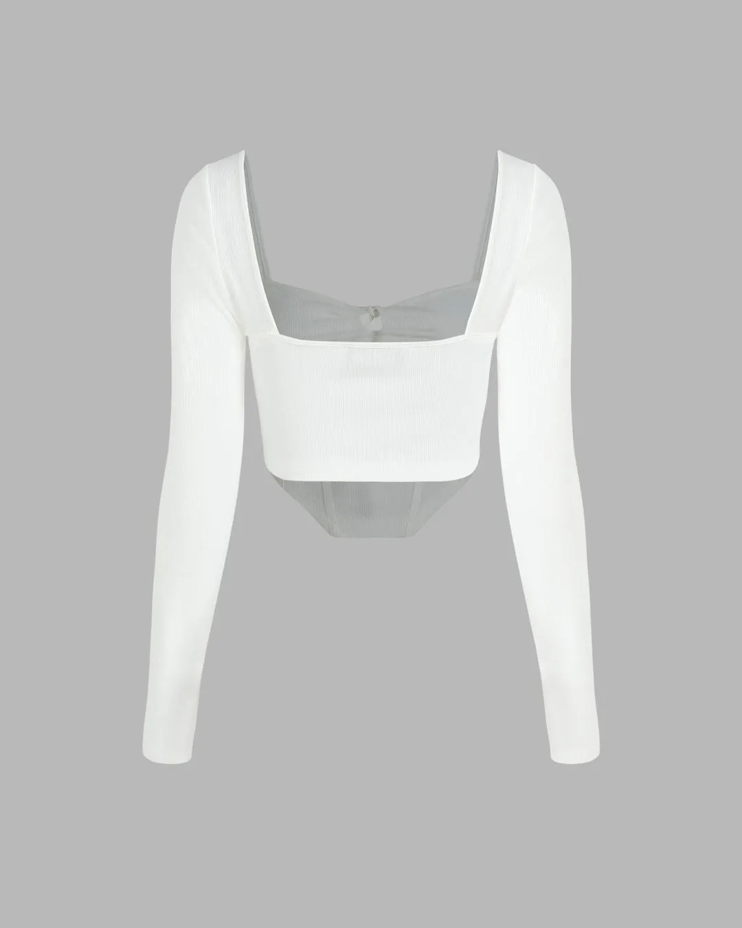 Corset Style Tie Around White Ribbed Full Sleeve Top With Black Trouser