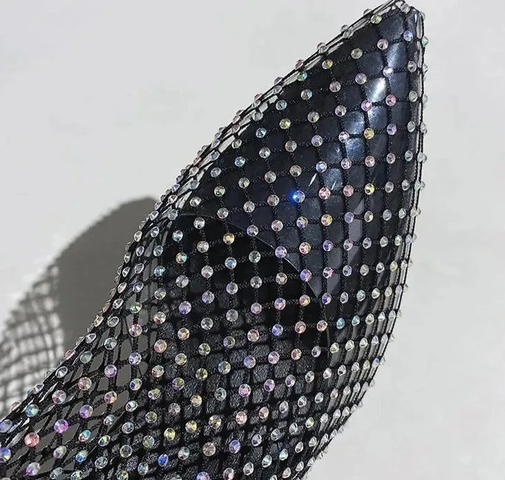 Crystal Air Mesh Pointed Toe High Heels Shoes