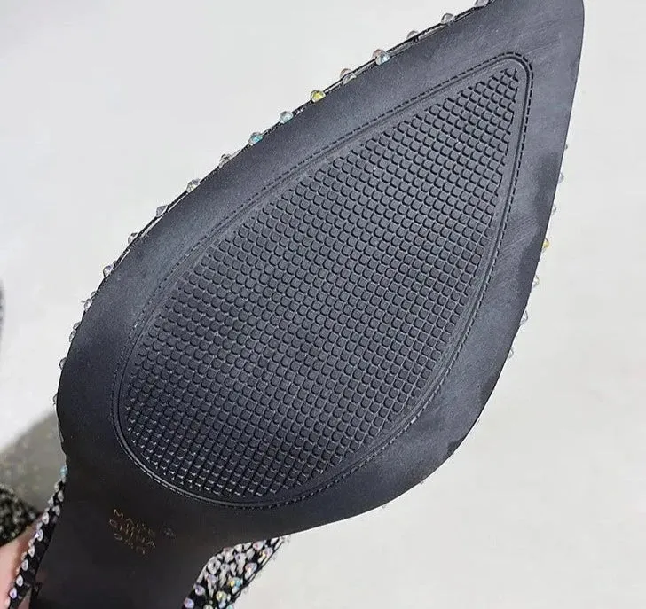 Crystal Air Mesh Pointed Toe High Heels Shoes