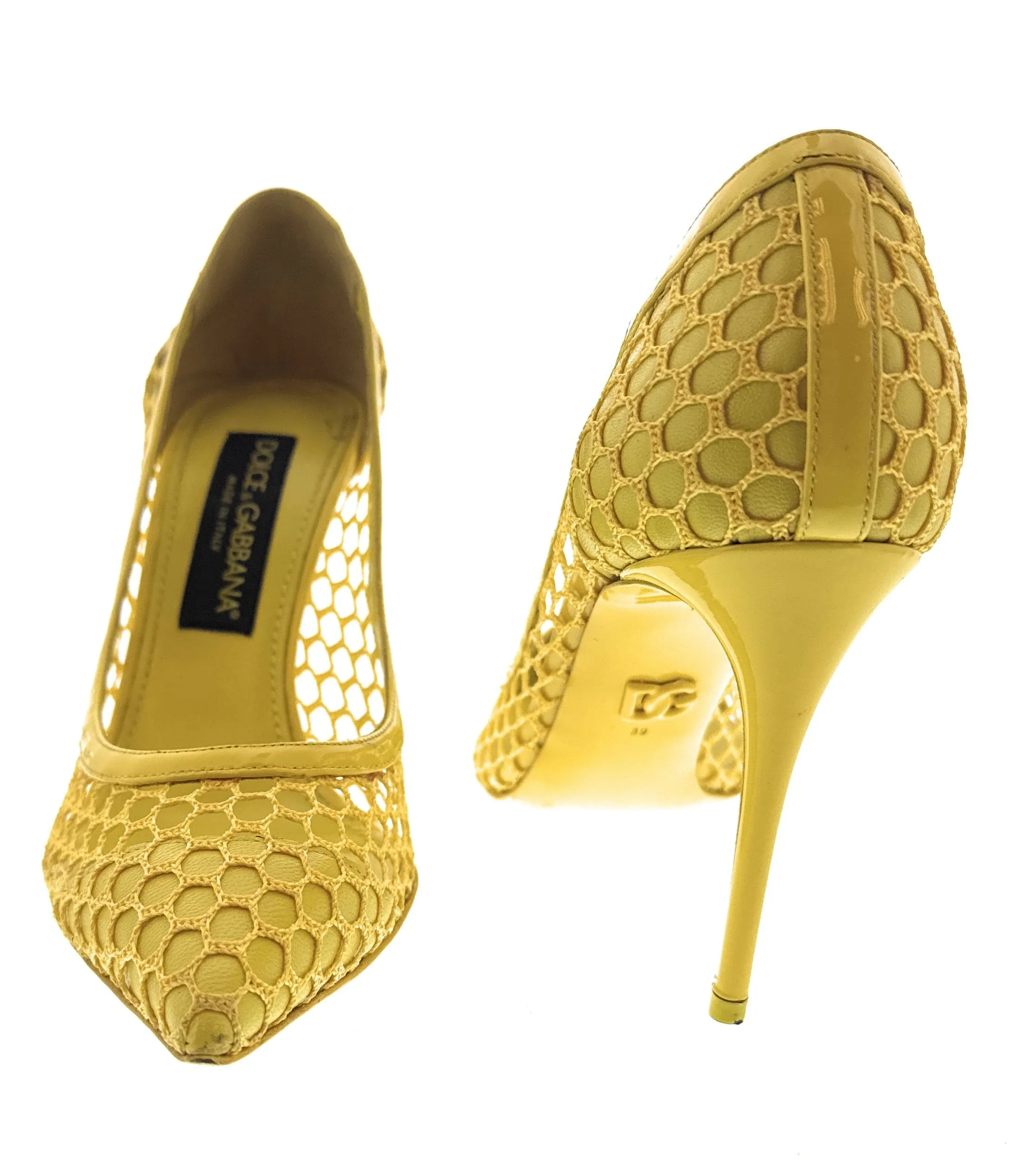 Dolce & Gabbana Yellow Bold Honeycomb Mesh Pumps-EU39