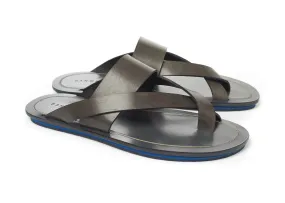 ELEGANT LEATHER CROSS TOE SLIDE WITH BICOLOR TPU SOLELEGANT LEATHER CROSS TOE SLIDE WITH BICOLORED TPU SOL