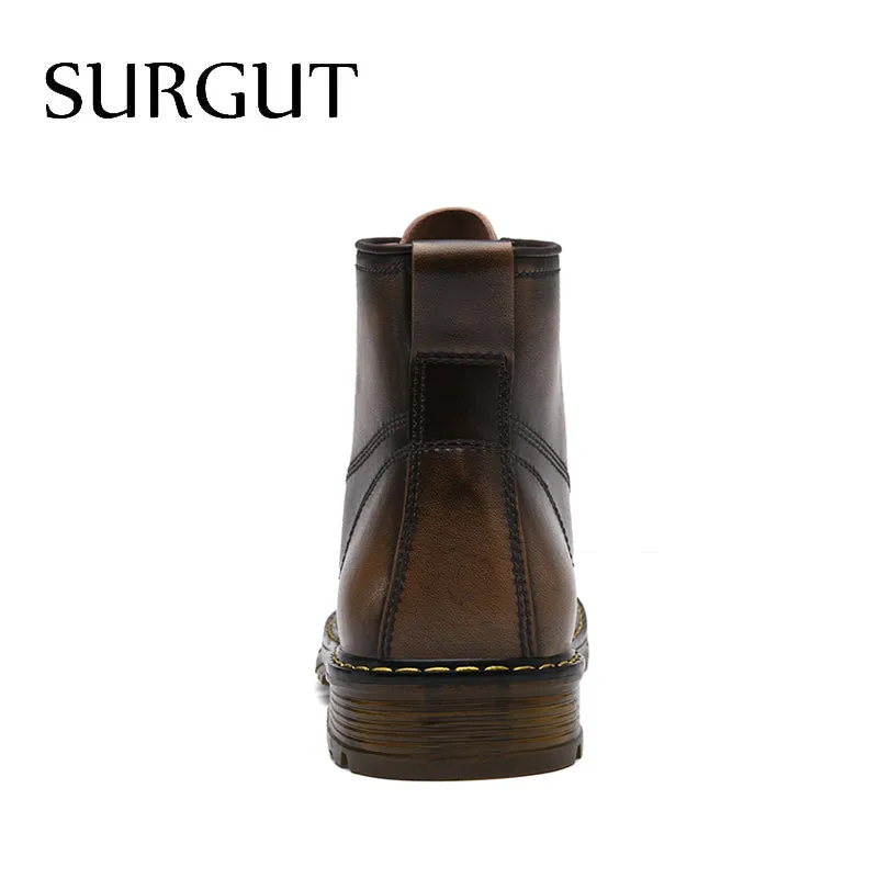 Men Boots Autumn Winter Warm Fur High Quality Split Leather Waterproof Footwear Fashion Comfortable Men Ankle Boots