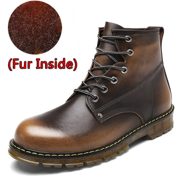 Men Boots Autumn Winter Warm Fur High Quality Split Leather Waterproof Footwear Fashion Comfortable Men Ankle Boots