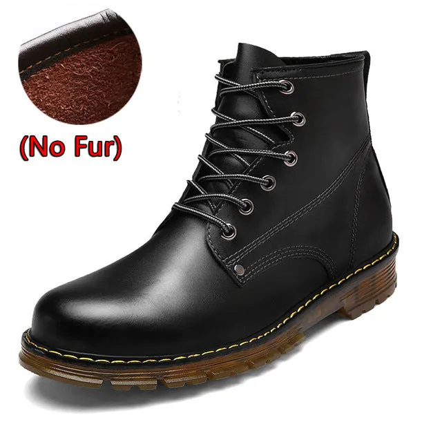 Men Boots Autumn Winter Warm Fur High Quality Split Leather Waterproof Footwear Fashion Comfortable Men Ankle Boots