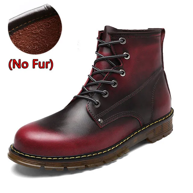 Men Boots Autumn Winter Warm Fur High Quality Split Leather Waterproof Footwear Fashion Comfortable Men Ankle Boots