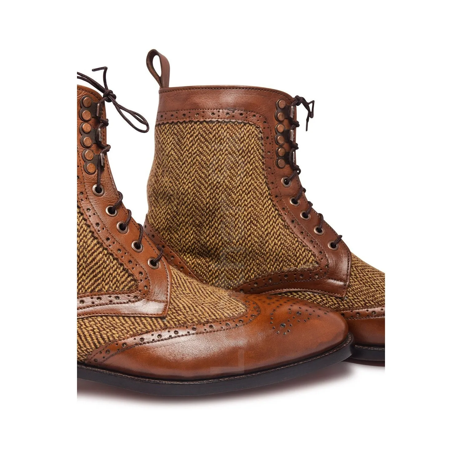 Men Brown Wingtip Brogue Derby Leather Boots