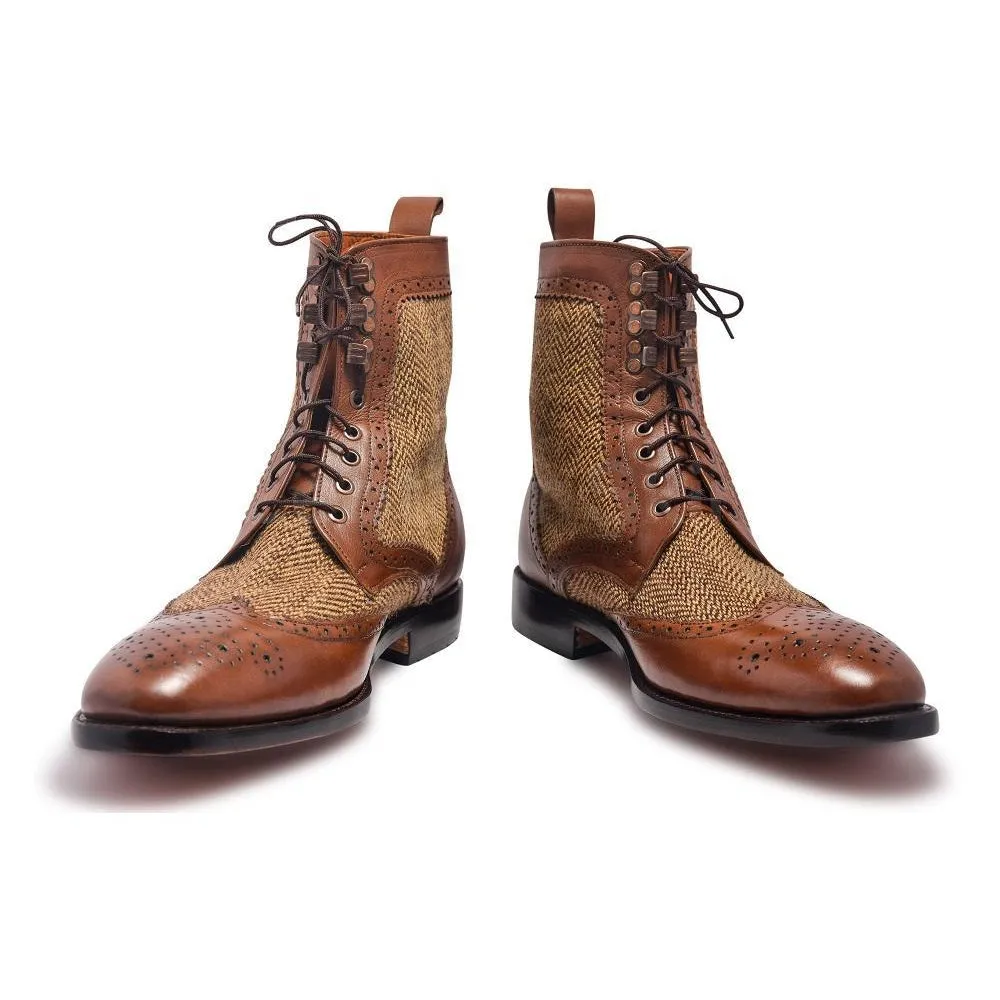 Men Brown Wingtip Brogue Derby Leather Boots