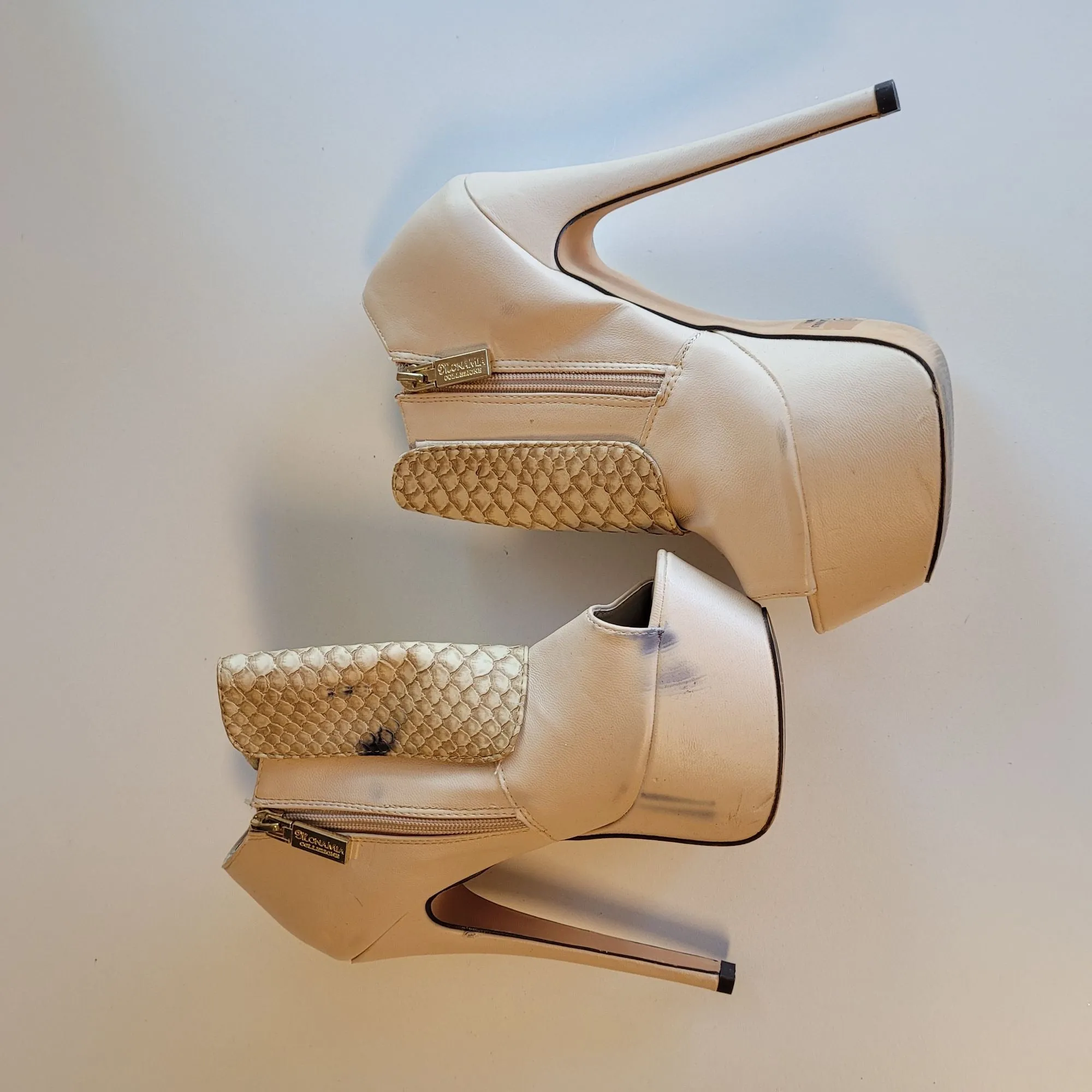Mona Mia Women's Size 7 Tan Peep Toe Ankle Bootie 6" Platform Stiletto Heels