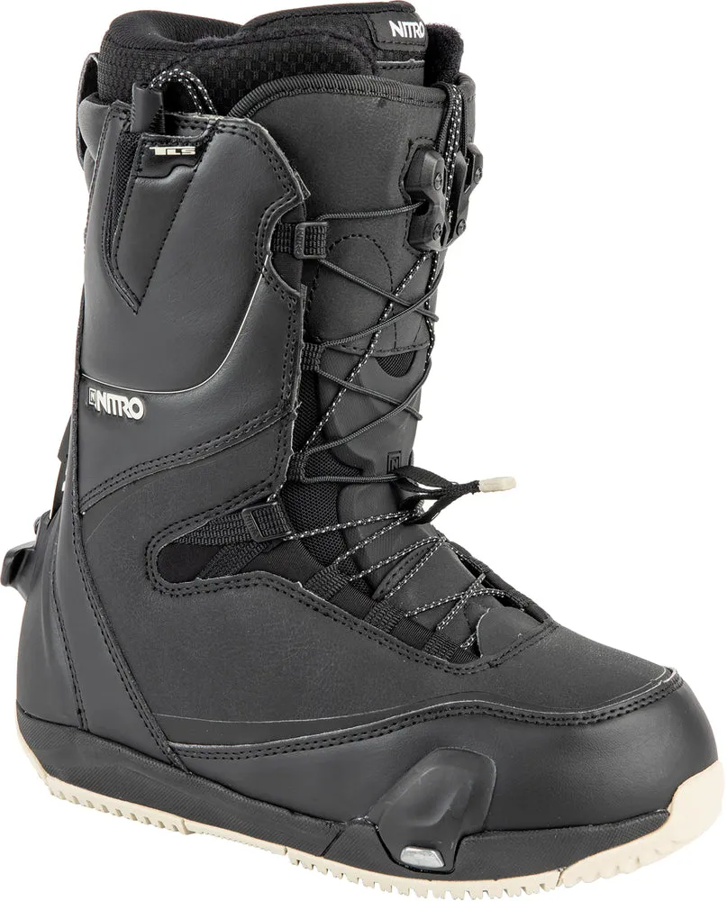 Nitro Cave TLS Step On Womens Snowboard Boots in Black and Sand 2024