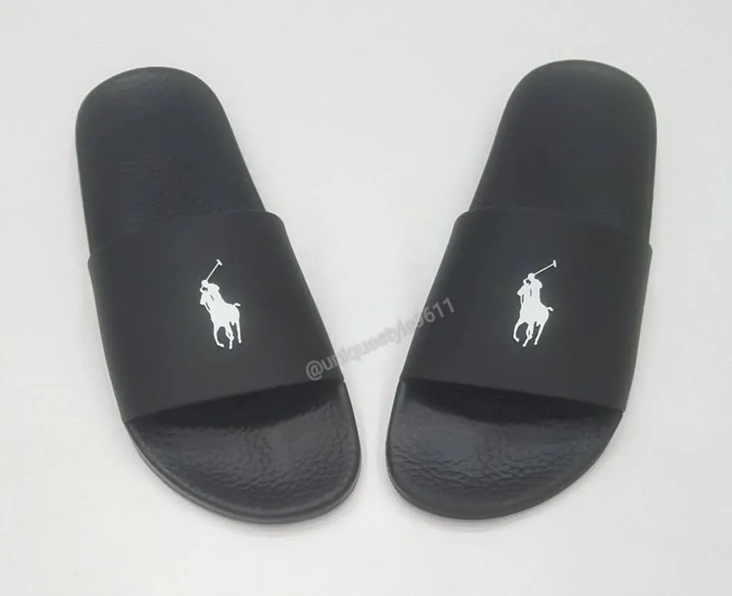 Nwt Polo Ralph Lauren Black Big Pony Slides