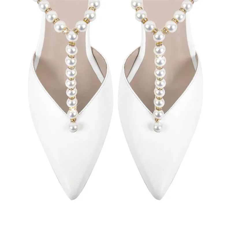 Pointed Toe Pearl Thin High Heel Slip On Heels Pumps Sandal