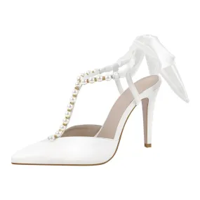 Pointed Toe Pearl Thin High Heel Slip On Heels Pumps Sandal