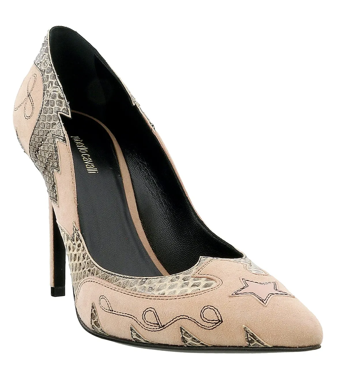 Roberto Cavalli Blush Snakeskin Suede Pointy Pump-