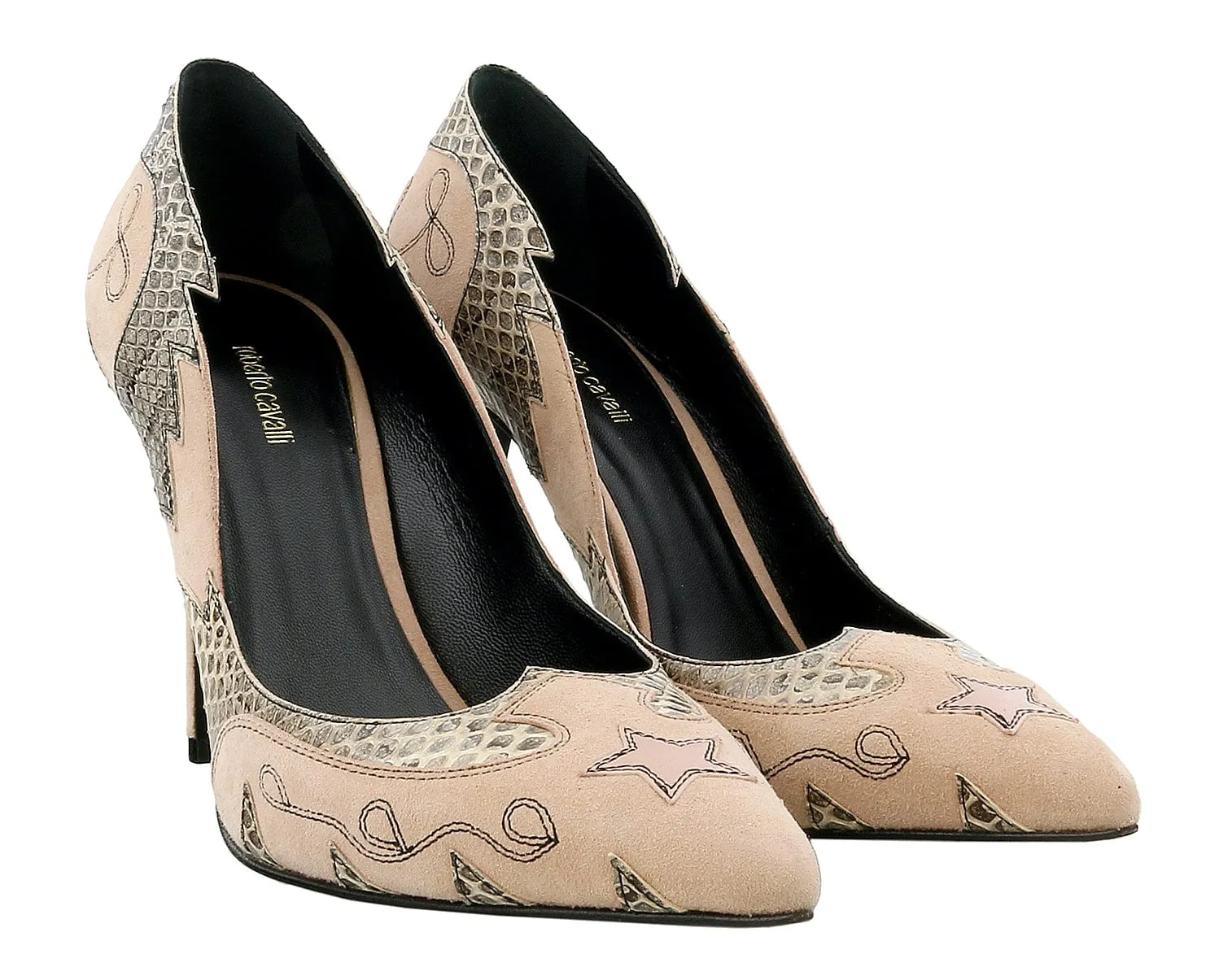 Roberto Cavalli Blush Snakeskin Suede Pointy Pump-