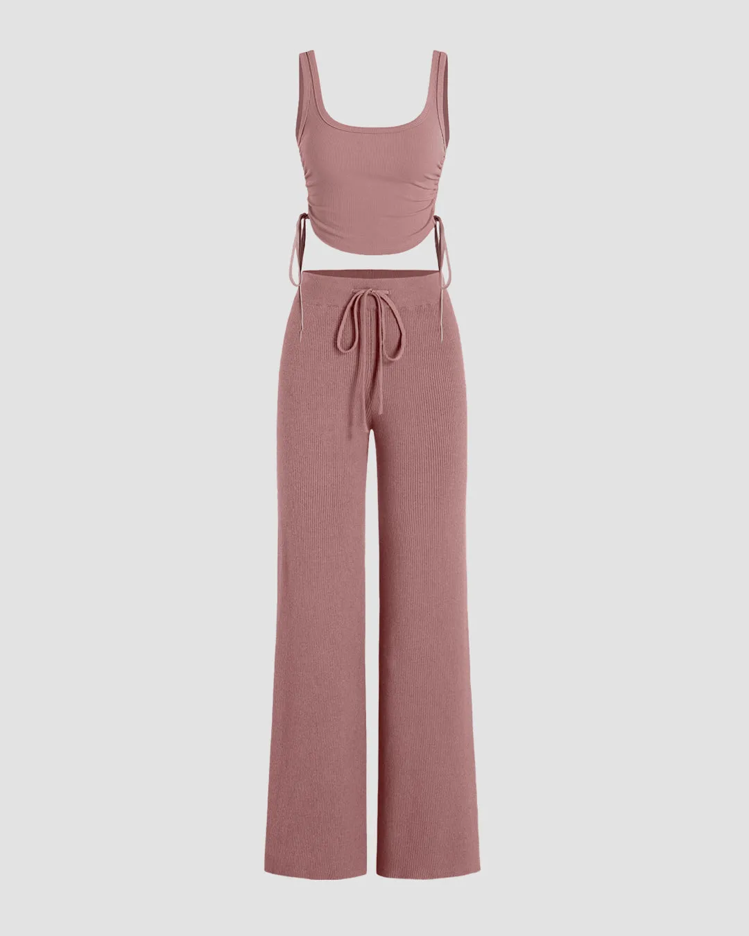 Set Of Two Blush Pink Spaghetti Top With Trouser