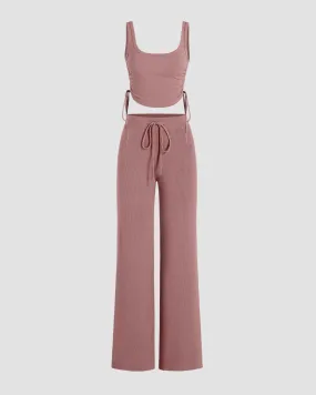 Set Of Two Blush Pink Spaghetti Top With Trouser