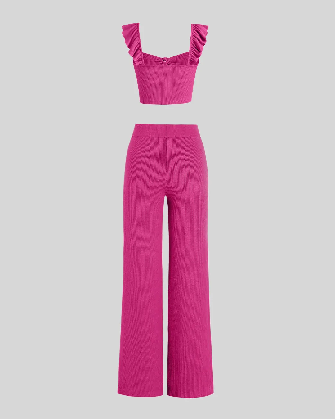 Set Of Two Vest Ruffle Top With Trouser In Hot Pink