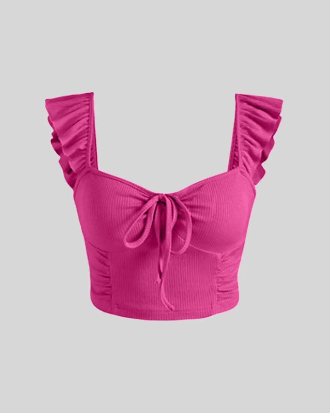 Set Of Two Vest Ruffle Top With Trouser In Hot Pink