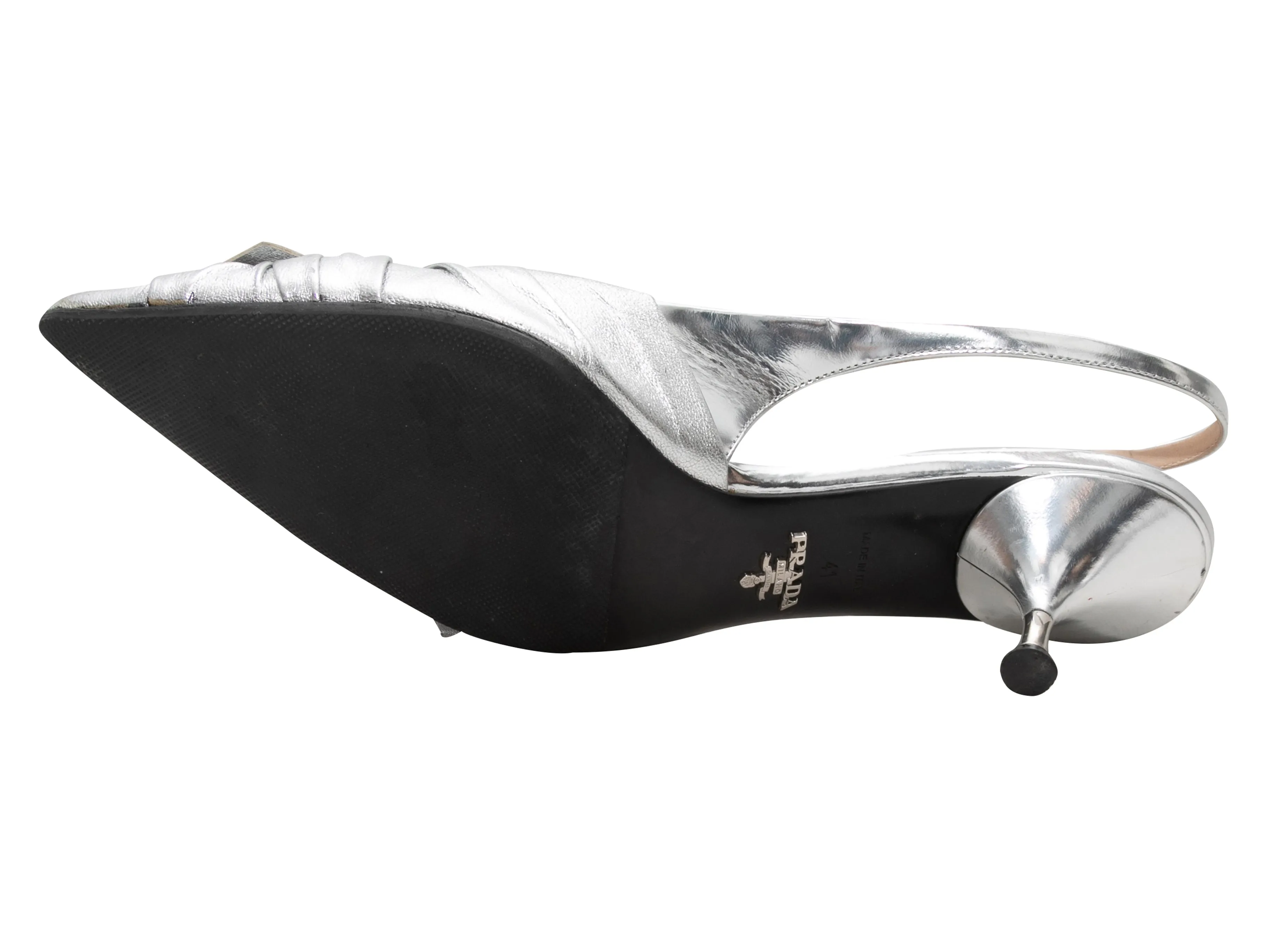 Silver Prada Metallic Pointed-Toe Slingback Heels Size 41