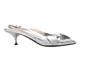 Silver Prada Metallic Pointed-Toe Slingback Heels Size 41