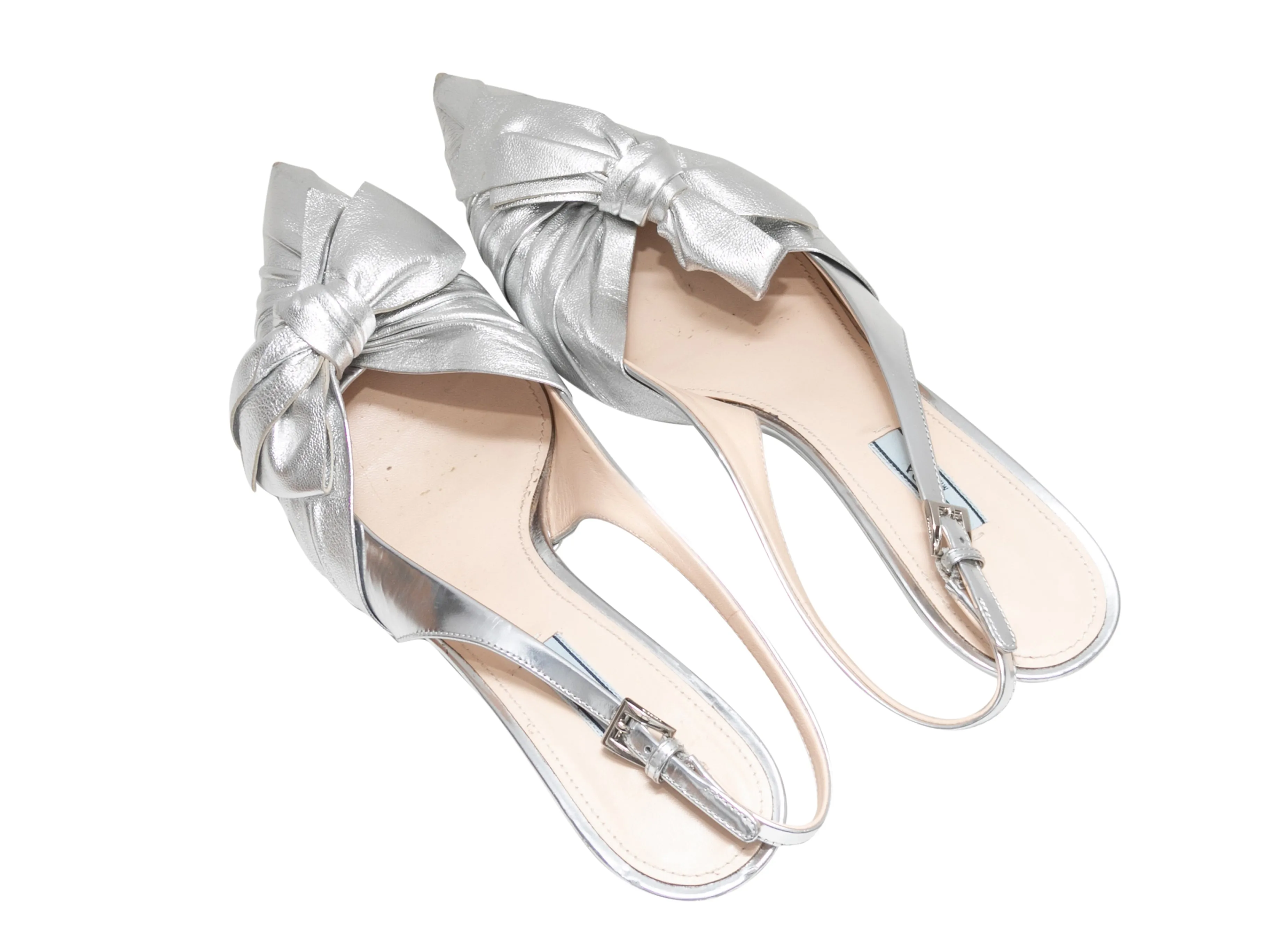 Silver Prada Metallic Pointed-Toe Slingback Heels Size 41