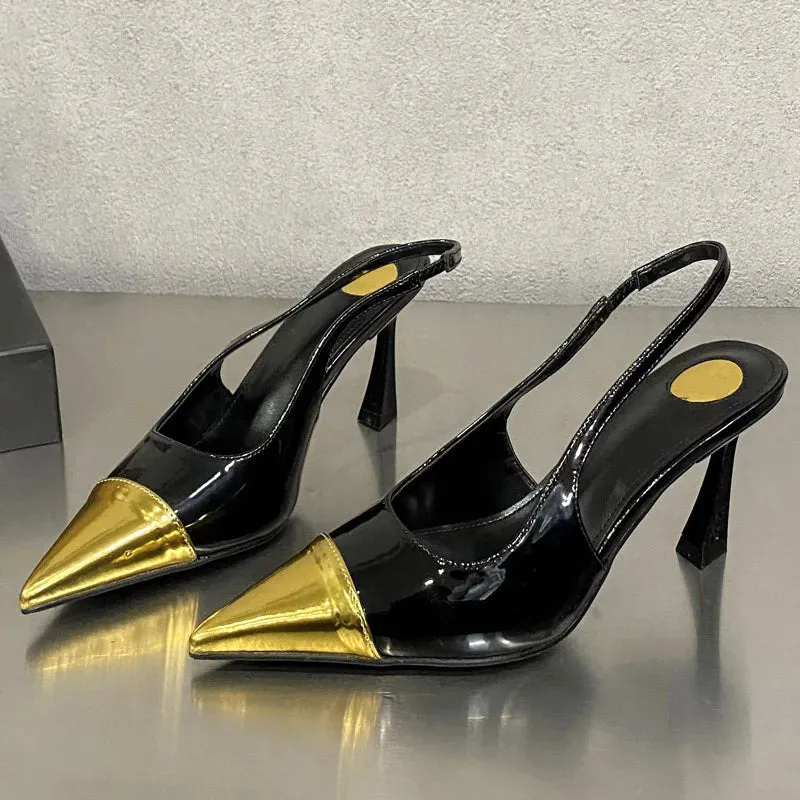 Splicing Pointed Toe Thin Low Heels Mule Shoes