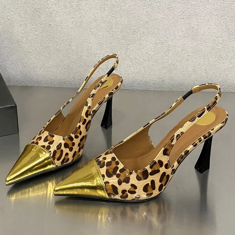 Splicing Pointed Toe Thin Low Heels Mule Shoes