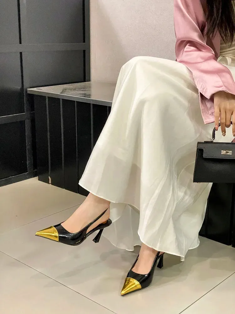 Splicing Pointed Toe Thin Low Heels Mule Shoes