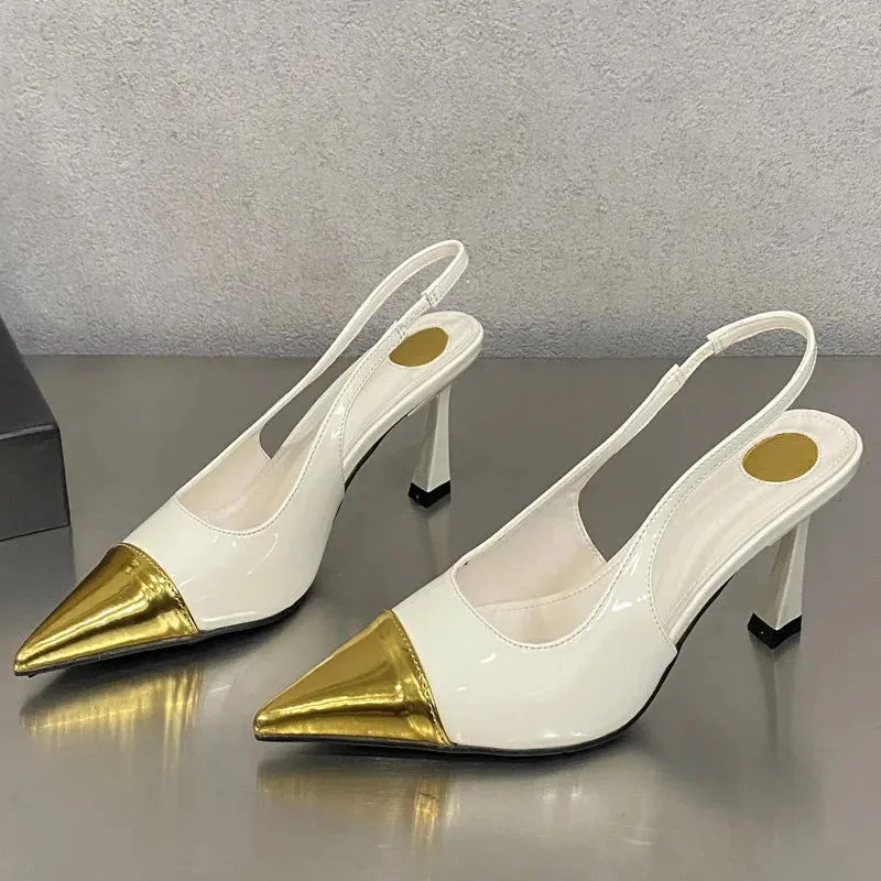 Splicing Pointed Toe Thin Low Heels Mule Shoes